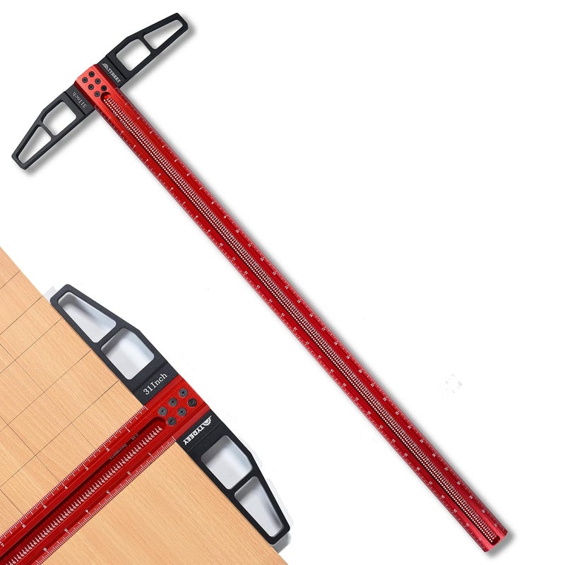 Tydeey 12, 24, 31, 39 in Precision Ruler Square T-Shaped Woodworking Scriber Measuring Tool, Aluminum Alloy Architect Ruler for Carpenter Work, T Type Wood Layout and Measuring Tools (31 inch) - Image 1